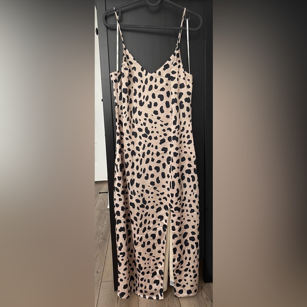 Animal Print Slit Spaghetti Strap Slip Dress